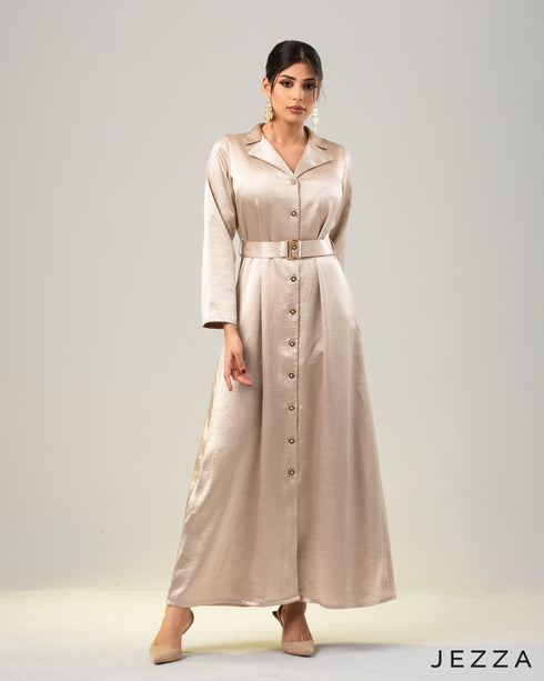 Elegance in Satin: Button-Front Occasion Dress 66462